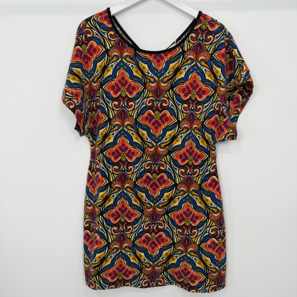 Aryeh Anthropologie XL Kaleidoscope Paisley Knit Tunic Mini Dress Short Sleeve